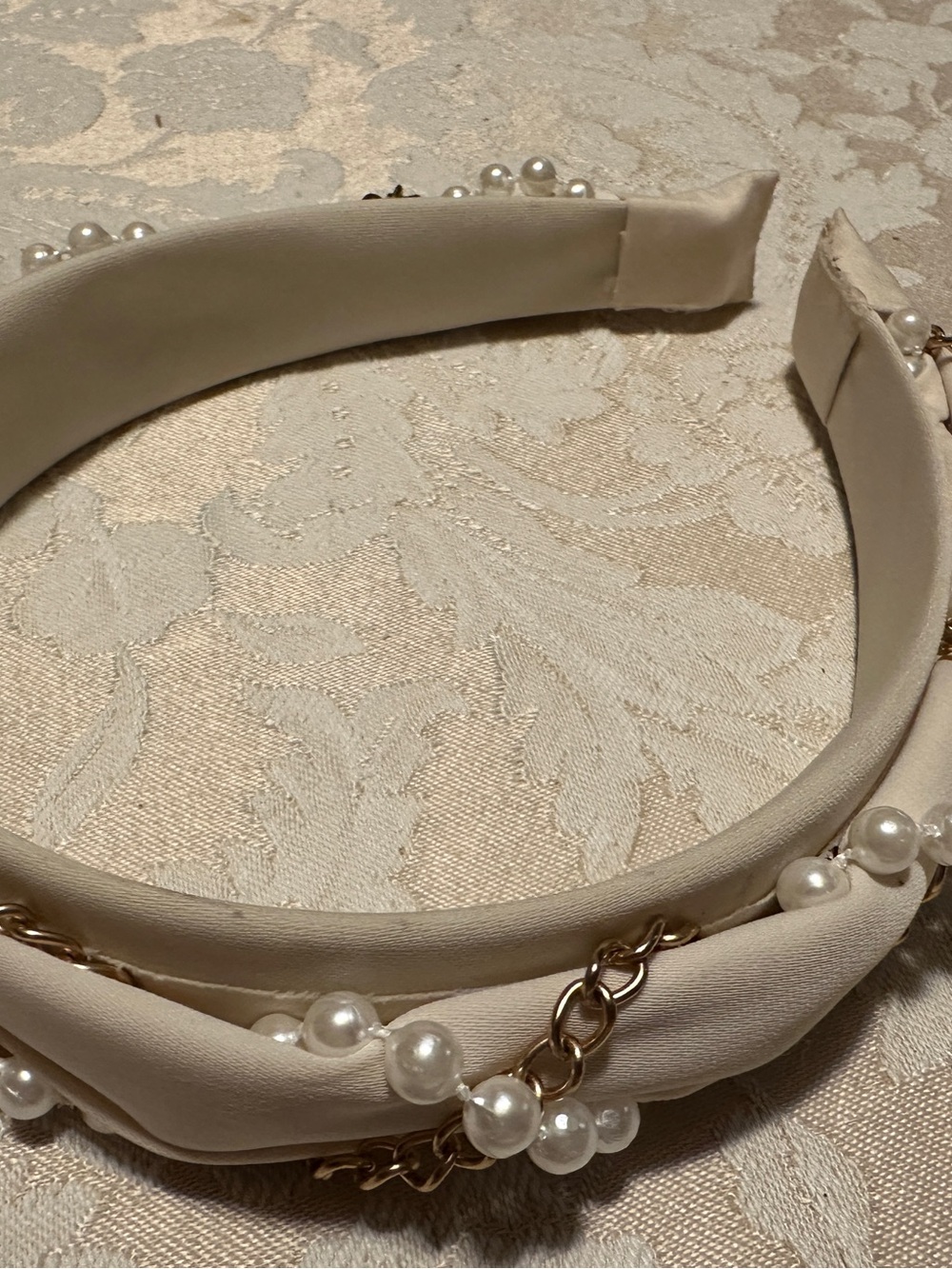 Pearl-Embellished Cream Headband